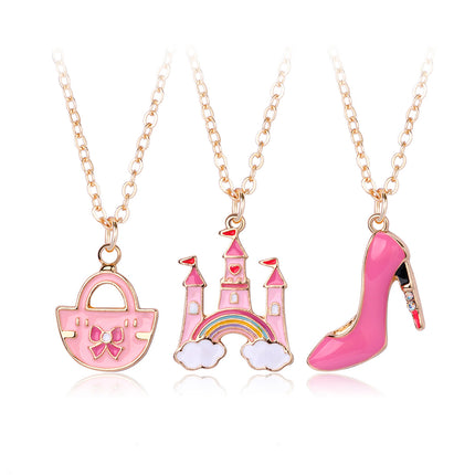 Conjunto Infantil De Collares Con Dijes De Corona, Zapato Y Bolso