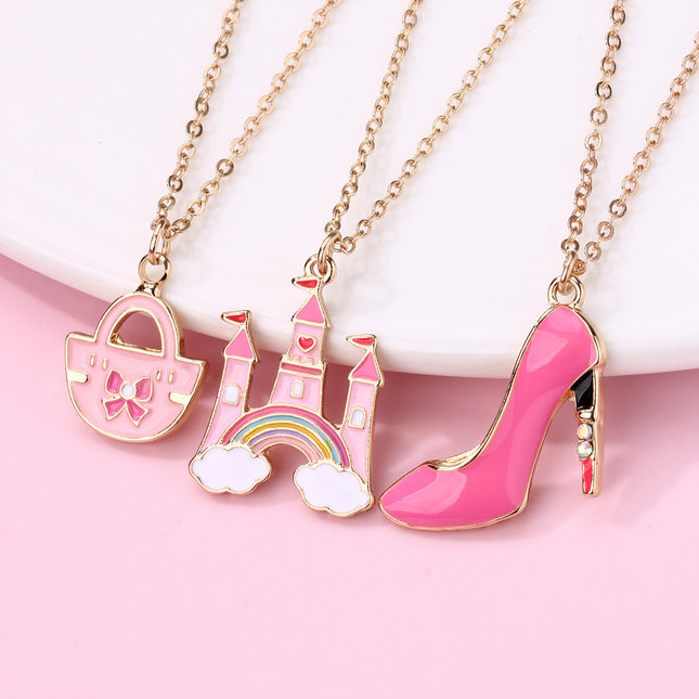 Conjunto Infantil De Collares Con Dijes De Corona, Zapato Y Bolso