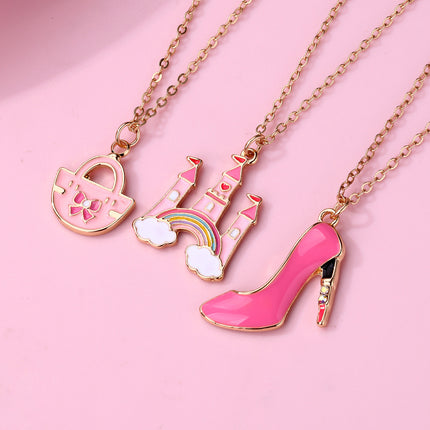 Conjunto Infantil De Collares Con Dijes De Corona, Zapato Y Bolso