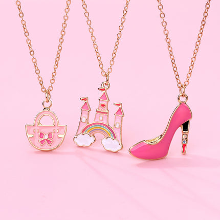 Conjunto Infantil De Collares Con Dijes De Corona, Zapato Y Bolso