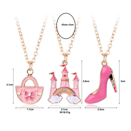 Conjunto Infantil De Collares Con Dijes De Corona, Zapato Y Bolso