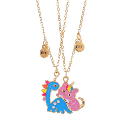Collar Magnético Infantil De Aleación Con Dijes De Gato Y Dinosaurio