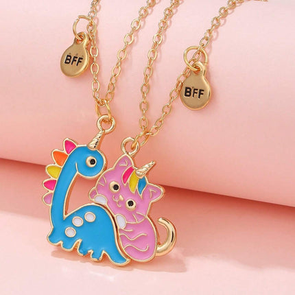 Collar Magnético Infantil De Aleación Con Dijes De Gato Y Dinosaurio