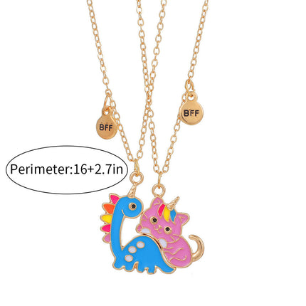 Collar Magnético Infantil De Aleación Con Dijes De Gato Y Dinosaurio