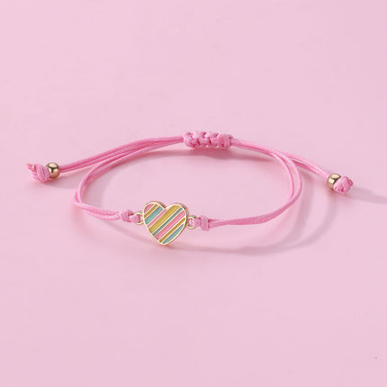 Set Infantil De Joyería Con Corazón A Rayas: Collar, Pulsera Y Anillo