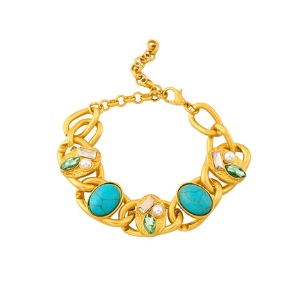 Pulsera De Estilo Vintage Con Cristal Turquesa, Diseño Exagerado