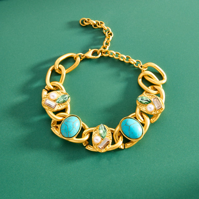 Pulsera De Estilo Vintage Con Cristal Turquesa, Diseño Exagerado