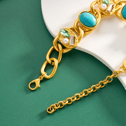Pulsera De Estilo Vintage Con Cristal Turquesa, Diseño Exagerado