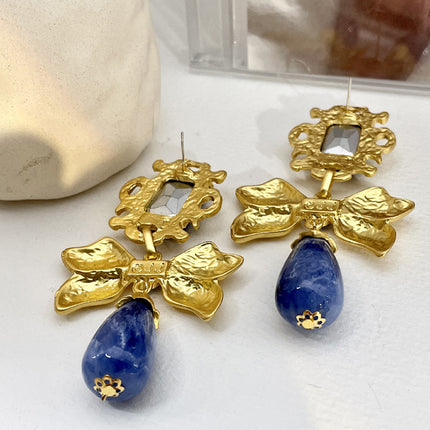 Aretes De Aleación Con Diseño De Lazo Y Piedras De Rhinestone