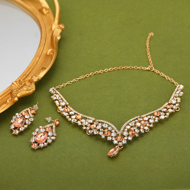 Conjunto De Collar Y Aretes De Aleación, Diseño De Gota Para Novias Y Ceremonias