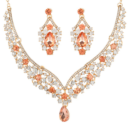 Conjunto De Collar Y Aretes De Aleación, Diseño De Gota Para Novias Y Ceremonias