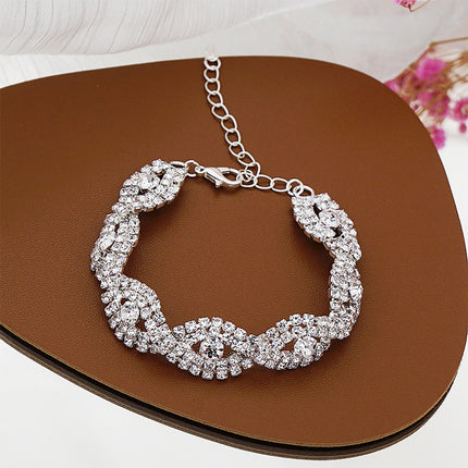 Conjunto De Joyas Tres Piezas Con Collar, Pulsera Y Aretes Con Rhinestones