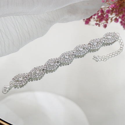 Conjunto De Joyas Tres Piezas Con Collar, Pulsera Y Aretes Con Rhinestones