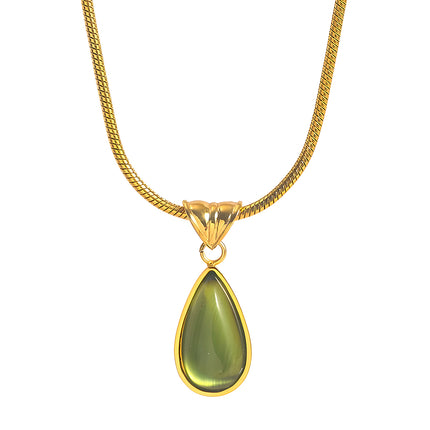 Collar De Cristal Verde En Forma De Gota, Elegante y Moderno