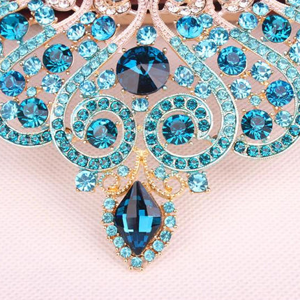 Conjunto De Collar Y Aretes Con Rhinestones Azules Y Blancos Para Novias