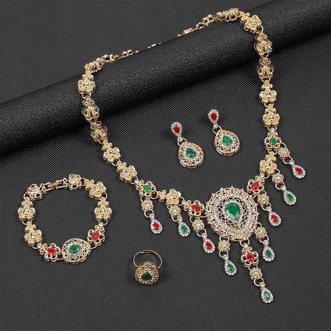 Conjunto De Joyería De Aleación De 4 Piezas: Collar, Pulsera, Anillo Y Aretes