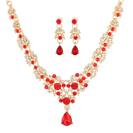 Conjunto De Collar Y Aretes De Cristal Rojo Con Incrustaciones, Elegante Para Novias Y Ceremonias