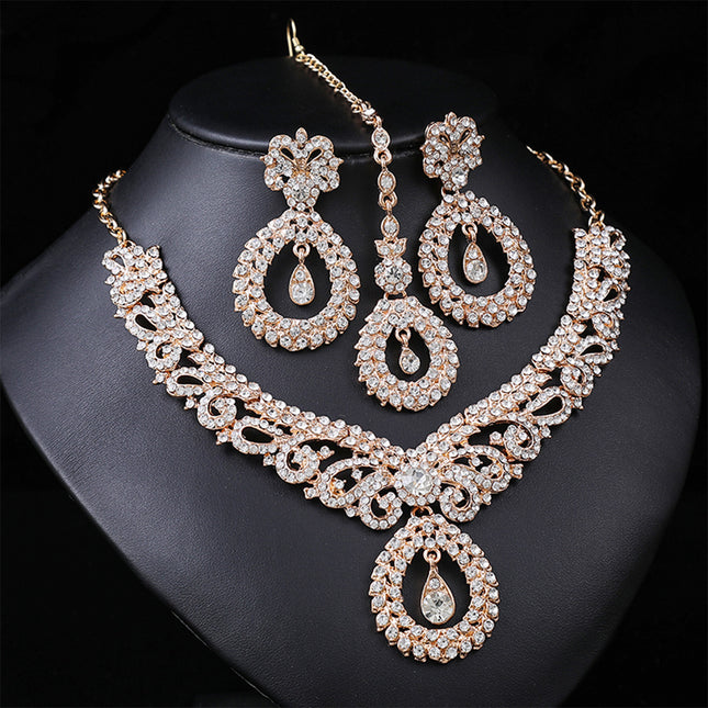 Conjunto De Joyería De Aleación Con Circon Collar De Clavícula Y Aretes