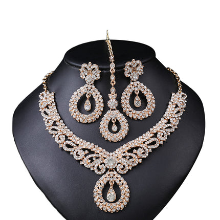 Conjunto De Joyería De Aleación Con Circon Collar De Clavícula Y Aretes
