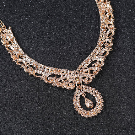 Conjunto De Joyería De Aleación Con Circon Collar De Clavícula Y Aretes