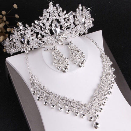 Conjunto De Collar Y Aretes Corona De Boda, Joyería De Aleación