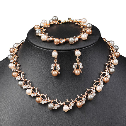 Conjunto De Collar Y Aretes De Perlas Artificiales De Aleación Elegante