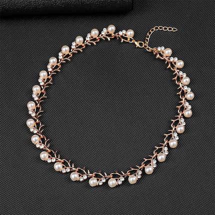 Conjunto De Collar Y Aretes De Perlas Artificiales De Aleación Elegante