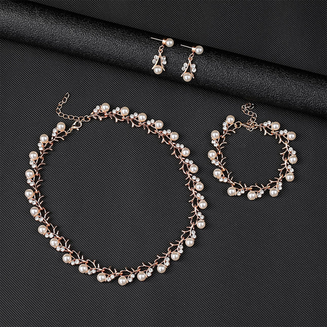 Conjunto De Collar Y Aretes De Perlas Artificiales De Aleación Elegante