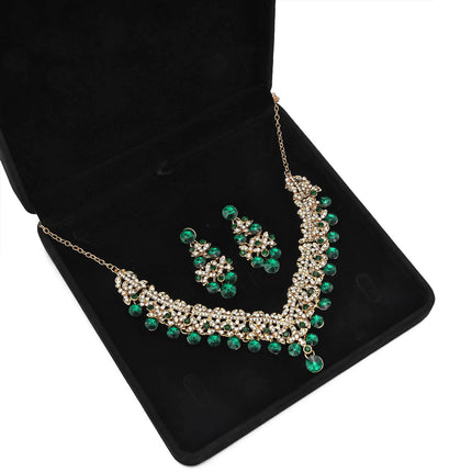 Conjunto De Collar Y Aretes Verdes Con Cristales Para Boda Y Ceremonias