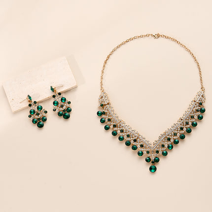 Conjunto De Collar Y Aretes Verdes Con Cristales Para Boda Y Ceremonias