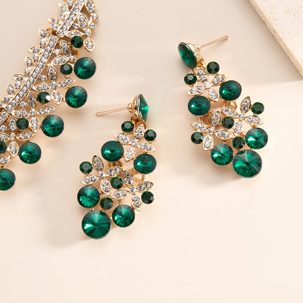 Conjunto De Collar Y Aretes Verdes Con Cristales Para Boda Y Ceremonias