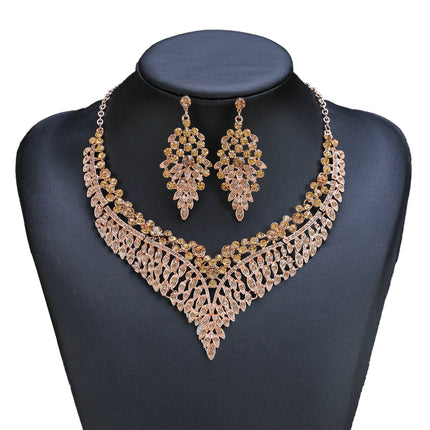 Conjunto De Collar Y Aretes Con Piedras De Cristal Para Novias Y Ceremonias