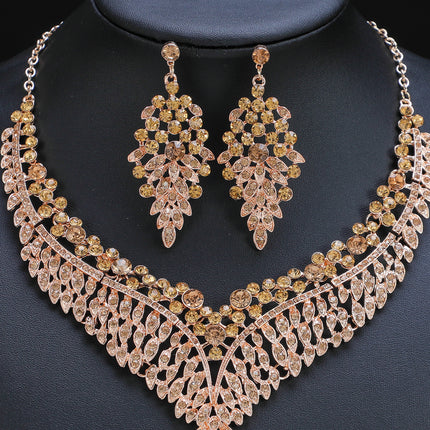 Conjunto De Collar Y Aretes Con Piedras De Cristal Para Novias Y Ceremonias
