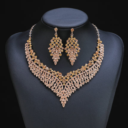 Conjunto De Collar Y Aretes Con Piedras De Cristal Para Novias Y Ceremonias