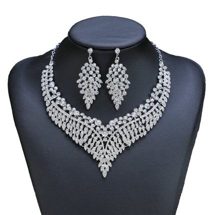 Conjunto De Collar Y Aretes Con Piedras De Cristal Para Novias Y Ceremonias