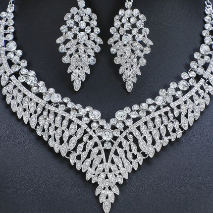 Conjunto De Collar Y Aretes Con Piedras De Cristal Para Novias Y Ceremonias