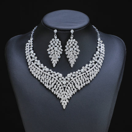 Conjunto De Collar Y Aretes Con Piedras De Cristal Para Novias Y Ceremonias