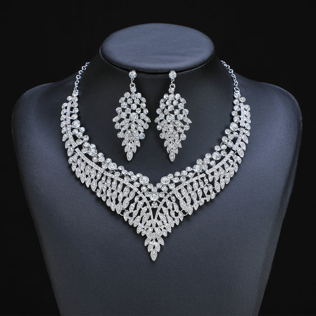 Conjunto De Collar Y Aretes Con Piedras De Cristal Para Novias Y Ceremonias