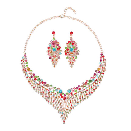Conjunto De Collar Y Aretes De Aleación Con Cristales Multicolor Elegante