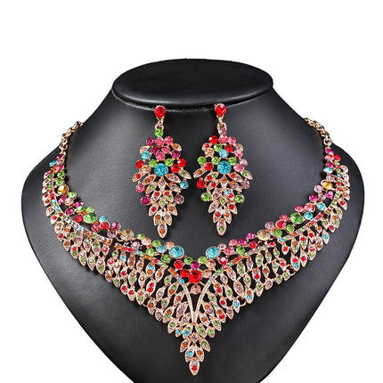 Conjunto De Collar Y Aretes De Aleación Con Cristales Multicolor Elegante