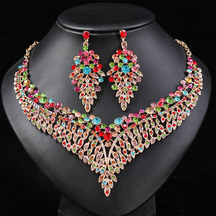 Conjunto De Collar Y Aretes De Aleación Con Cristales Multicolor Elegante