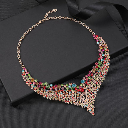 Conjunto De Collar Y Aretes De Aleación Con Cristales Multicolor Elegante
