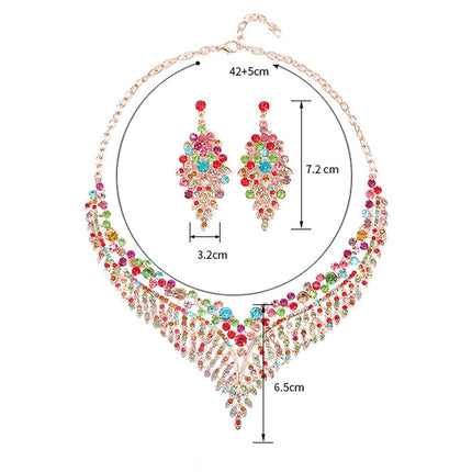 Conjunto De Collar Y Aretes De Aleación Con Cristales Multicolor Elegante