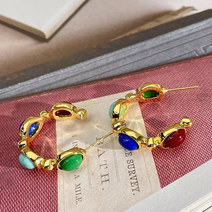 Aretes De Cristal Ovalado En Color Turquesa Con Otros Colores Diseño Único