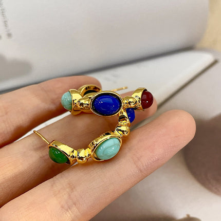 Aretes De Cristal Ovalado En Color Turquesa Con Otros Colores Diseño Único