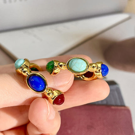 Aretes De Cristal Ovalado En Color Turquesa Con Otros Colores Diseño Único