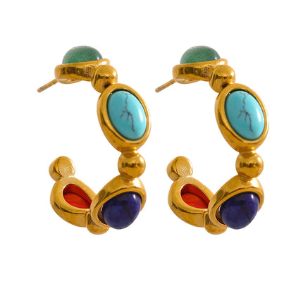 Aretes De Cristal Ovalado En Color Turquesa Con Otros Colores Diseño Único