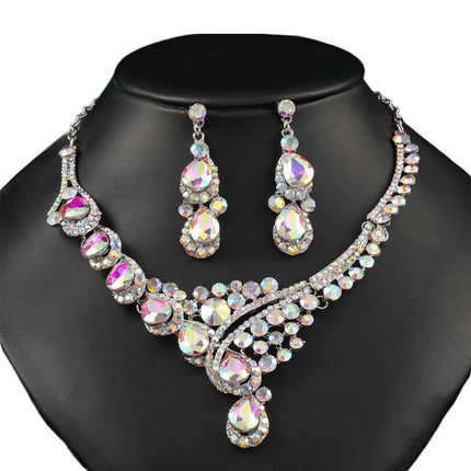 Collar Y Aretes De Aleación Con Circonia Brillante Y Elegante