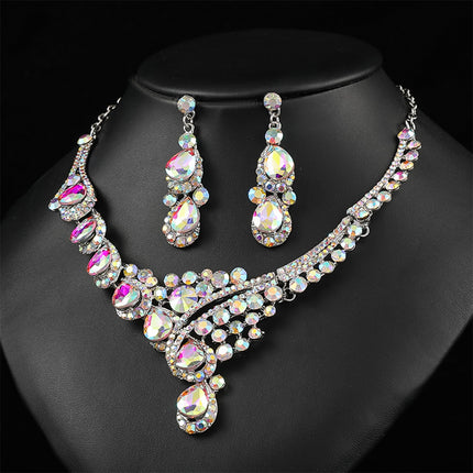 Collar Y Aretes De Aleación Con Circonia Brillante Y Elegante
