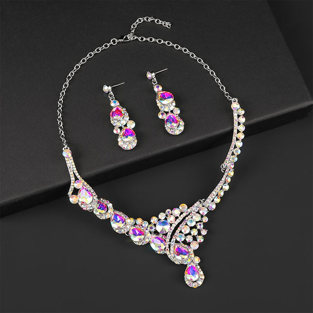 Collar Y Aretes De Aleación Con Circonia Brillante Y Elegante